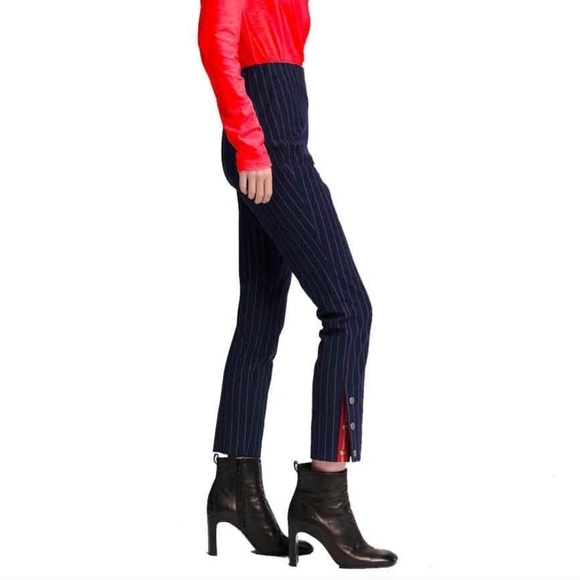 Rag & Bone Navy “Simone” Snap Ankle Pants With Red/White Pinstripes Size 2 EUC - Picture 3 of 13